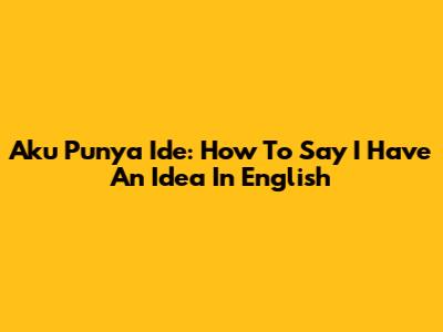 Aku Punya Ide:  How To Say "I Have An Idea" In English